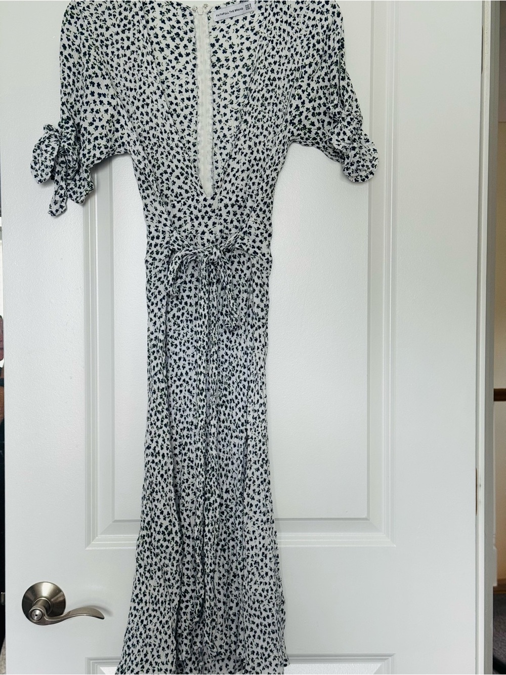 Faithfull the Brand Nina Rae White Dress with Blue Floral Print Midi